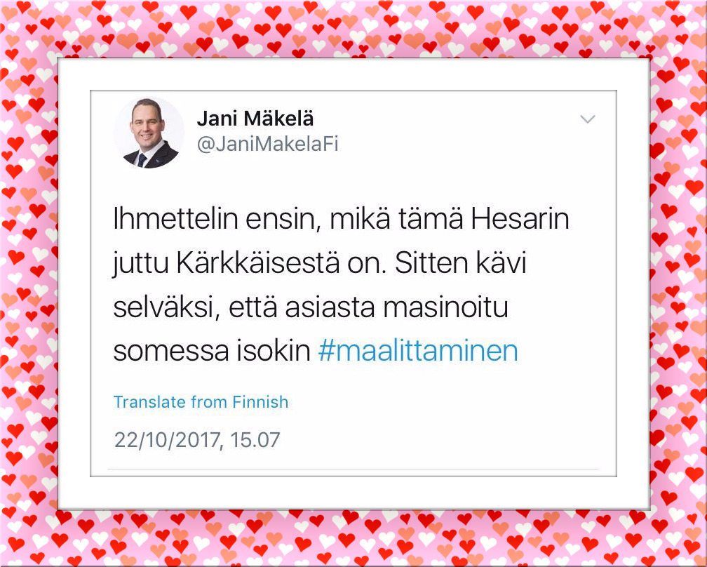 Juuh elikkäs. Tämä mies käyttää äänestäjiltä saamalla mandaatilla lainsäädäntövaltaa Suomen eduskunnassa. 