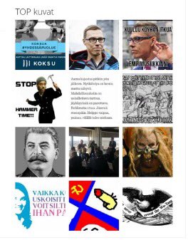 KUVA Ja näin. Yhtäkkiä #yhdessäpuolue-häsän top-kuvat olivat koksua, Stalin, MC Hammer ja kyrpä.