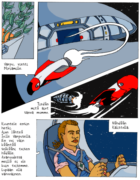 Sivu Jesse Matilaisen Avaruuspakolainen-sarjakuvasta