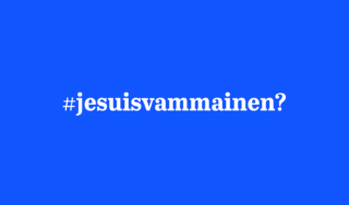 Teksti "jesuisvammainen?" sinisellä taustalla.