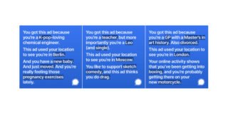 Screenshotissa Signalin mainoksia, joissa lukee mm. "You got this ad because you're a GP with a Master's in art history".