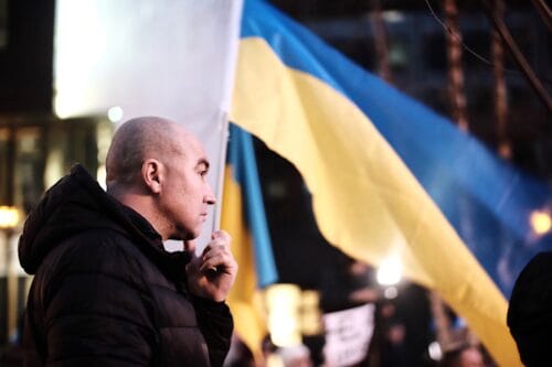 Ukrainian diaspora in Brussels protests the Russian invasion