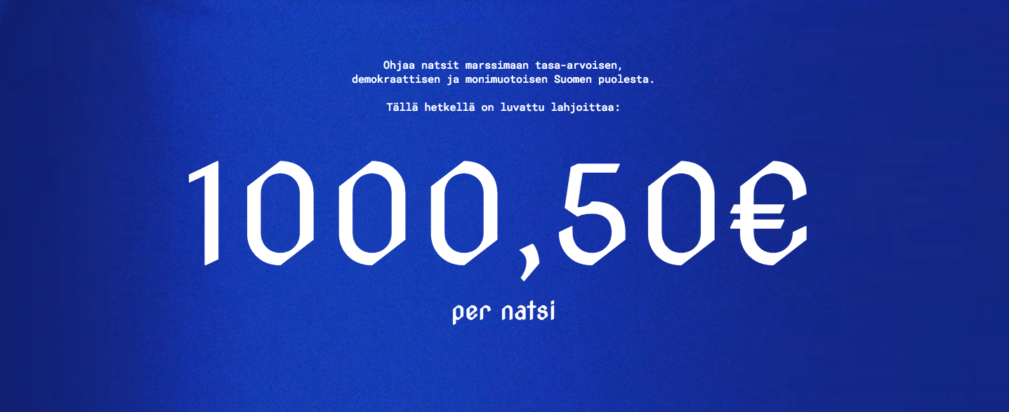 Kun itsenäisyyspäivän aamu koitti, oli potissa jo tonni per natsi.