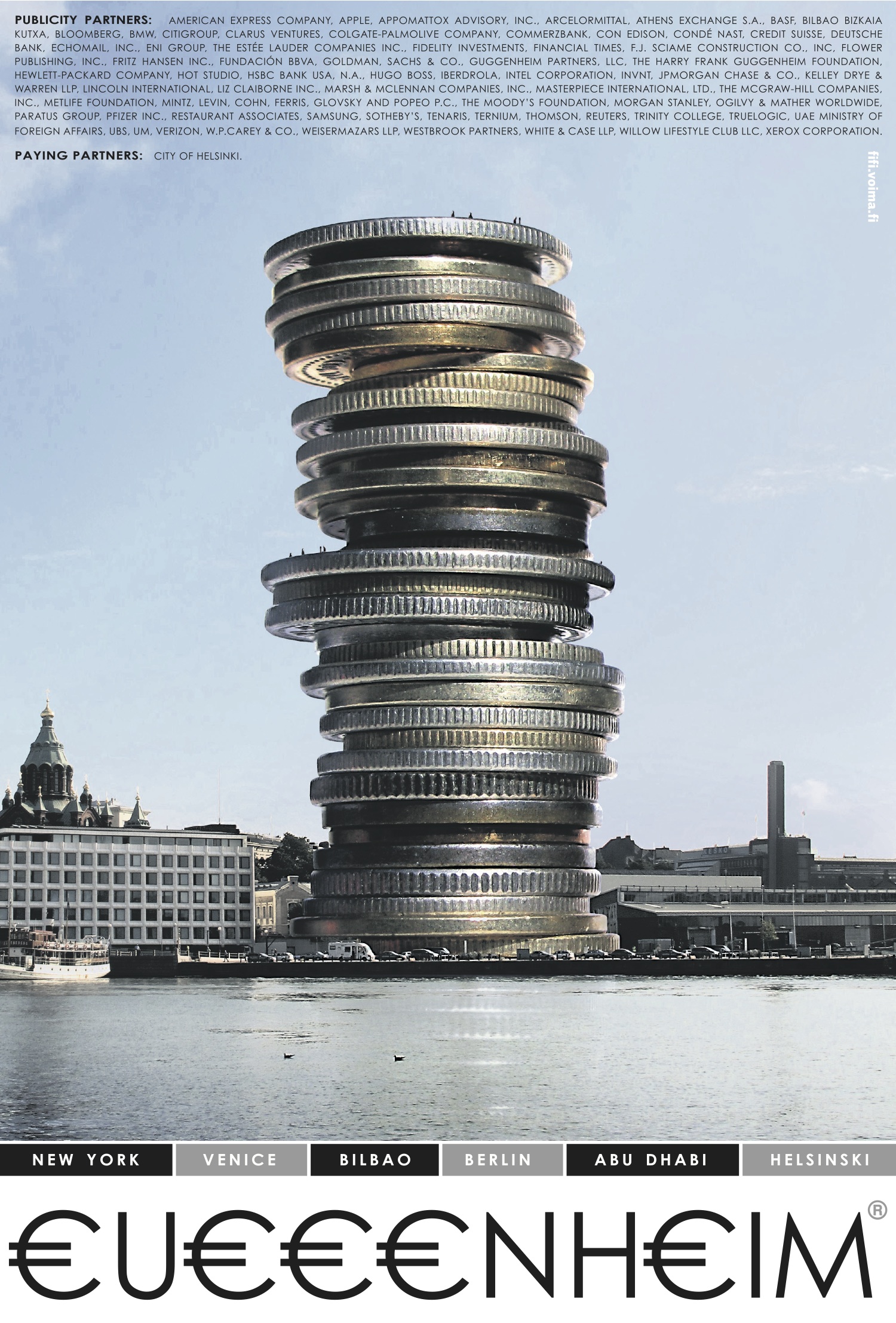 Voiman Guggenheim-vastamainos vuodelta 2011. Tuossa vaiheessa G-tontiksi oli ehdolla tällä hetkellä puheena olevaa vastapäinen tontti, muuten homma on pysynyt melkoisen samana.