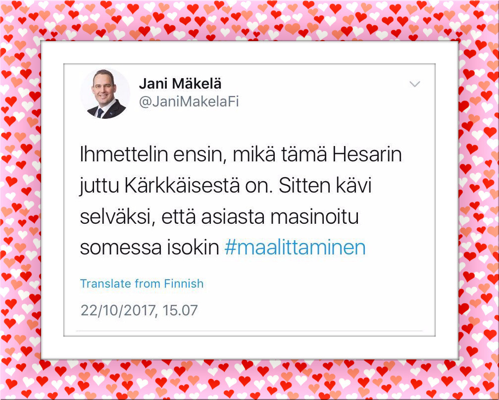 Juuh elikkäs. Tämä mies käyttää äänestäjiltä saamalla mandaatilla lainsäädäntövaltaa Suomen eduskunnassa.