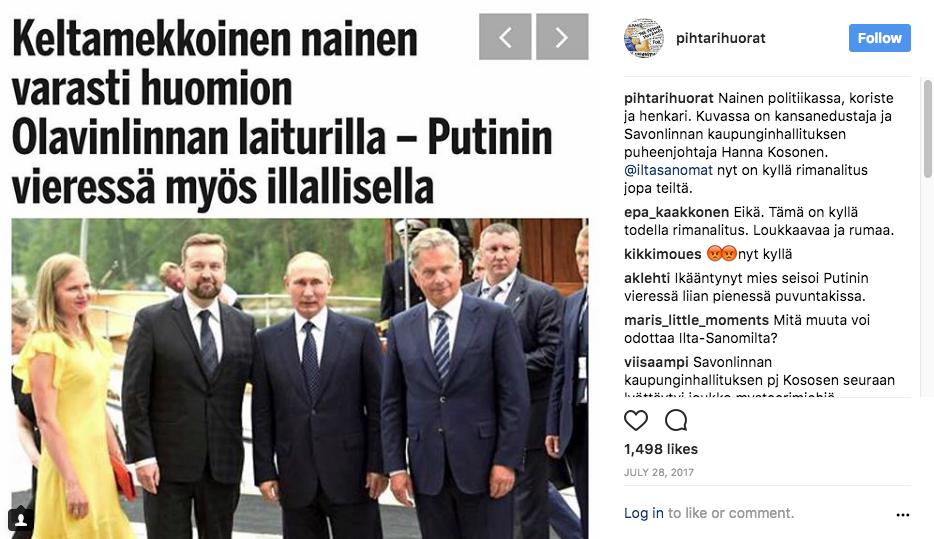 Pihtarihuorien Instagram-seinällä on osallistuttu aikalaiskeskusteluun myös kommentoimalla typeriä lööppejä.
