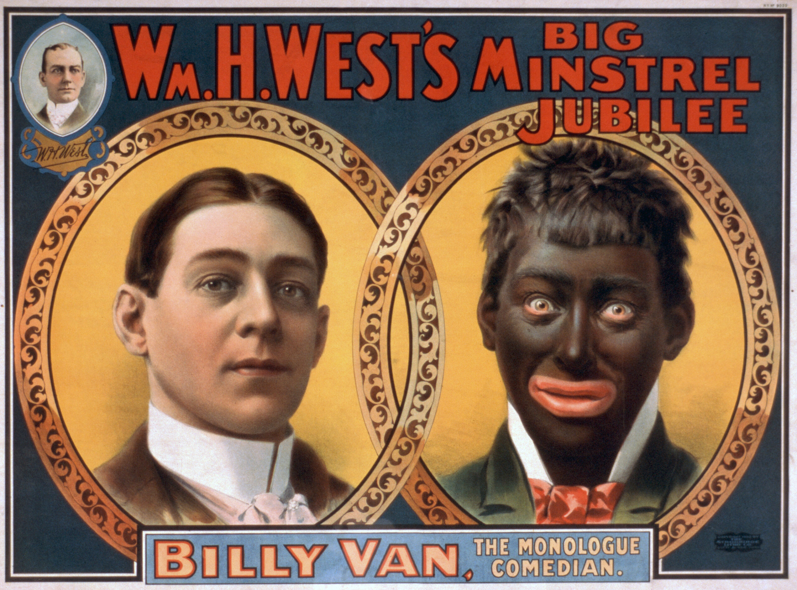 Minstrel-taiteilija Billy Vanin juliste vuodelta 1900 kuvaa muutosta valkoisesta mustaksi. Lähde: Wikipedia