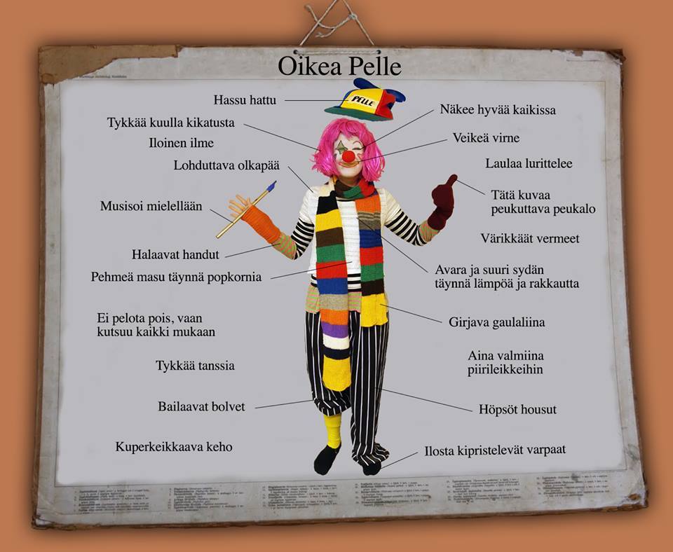 Loldiers of Odin -ryhmä jakoi tämän Facebook seinällään. Tähän on hyvä yhtyä, saatesanat ryhmän omat. "OiKean Pellen erOttaa siitä, että PeLLe LeviTTää iLoa, Naurua ja rAkkautta eiKä iki-kuuna-päivänä pElkoa! Säikyttelevät "" pellet "" ei ole PeLLejÄ Laisinkaan, vaan KänKKä-RänkkÄ -iHmisiÄ joiLLa on PeLLen VaaTteet Päällään! OiKeille Pelleille HIRvitys on kauhistuS ja hUUmori HyviStys "