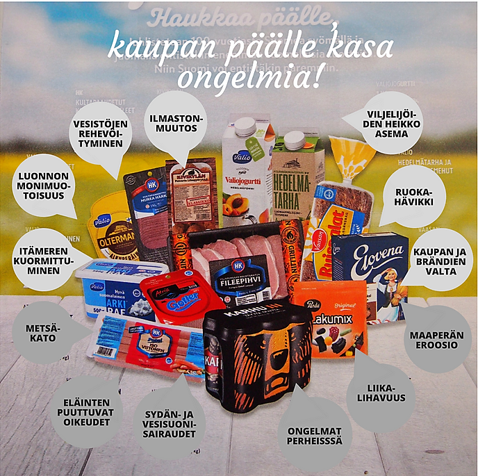 Jos ruoka-aiheeseen tarttuminen tuntuu hankalalta, on tähän kuvaan poimittu vastamainonnan hengessä joitakin näkökulmia, joiden kautta asiaa voi ruveta pureskelemaan. KUVA: Global Meal