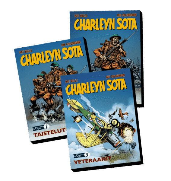 Sarjakuvateos Charleyn sota kuvaa sodan absoluuttista kauheutta Sarjakuva-albumien kannet.