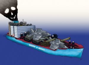 Laiva on lastattu aseilla – logistiikkajätti Maersk pitää Israelin sotakoneen käynnissä laivakuvitus4-s