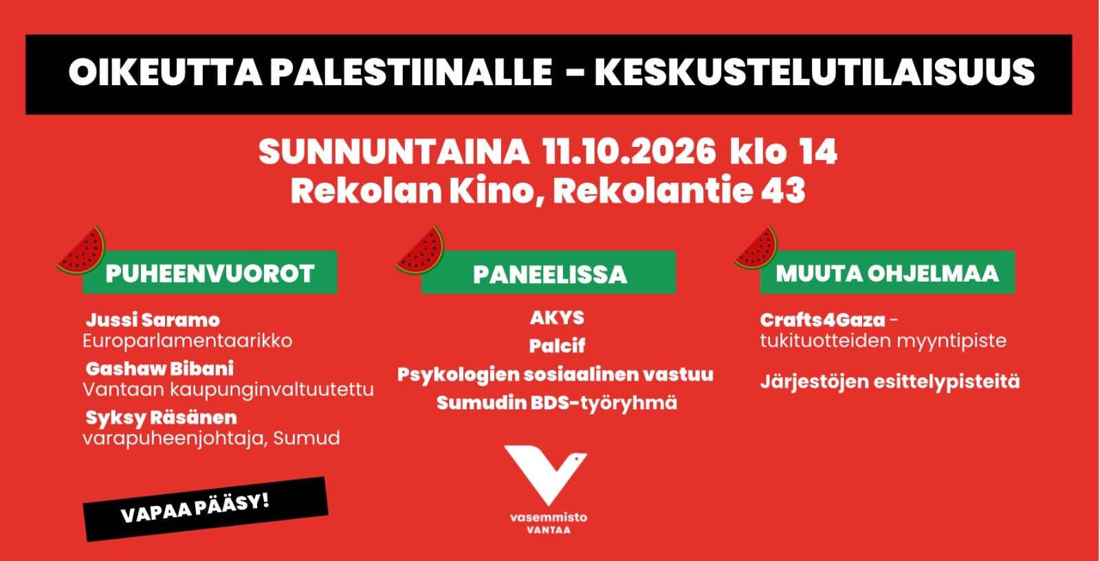 Oikeutta Palestiinalle -keskustelutilaisuus